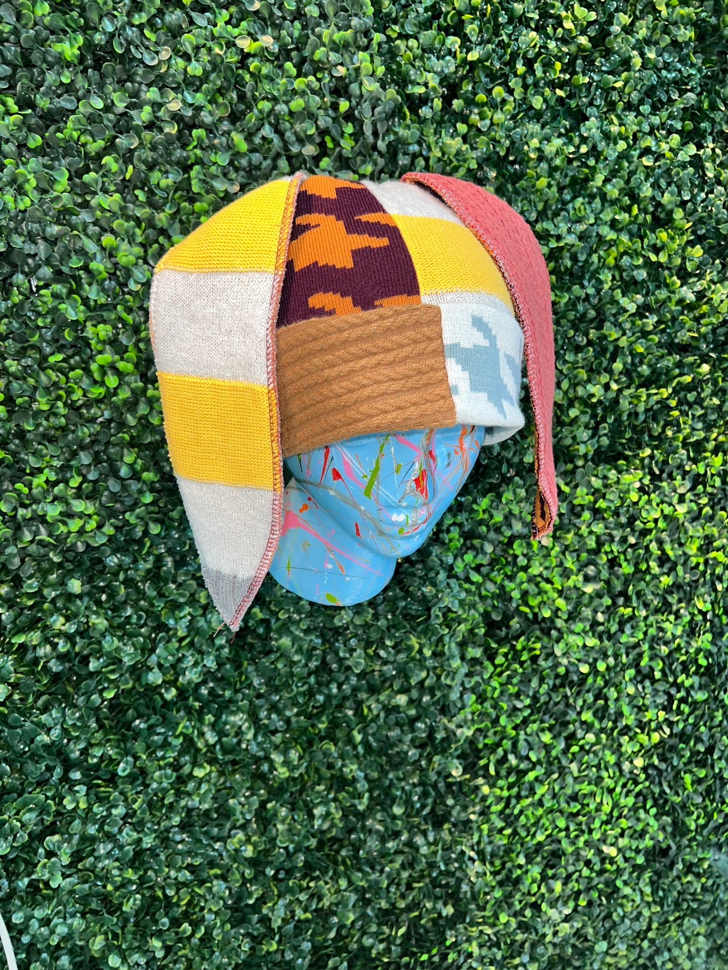 Animal ears patchwork beanie (orange, burgundy, blue, tan)