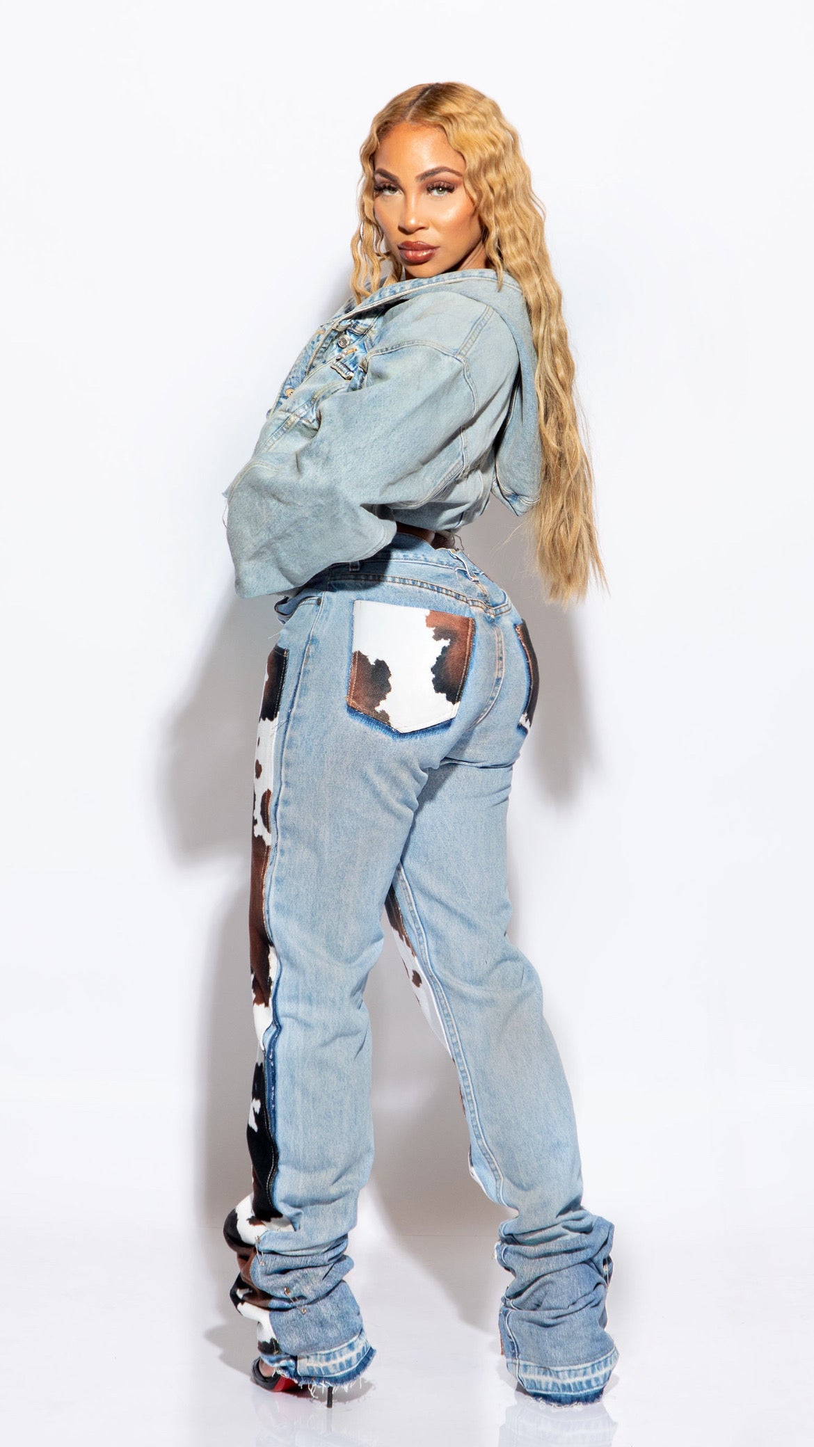 “The Stirrup” CowHide Jeans (blue) (PRE-ORDER: UP TO 14 DAYS)