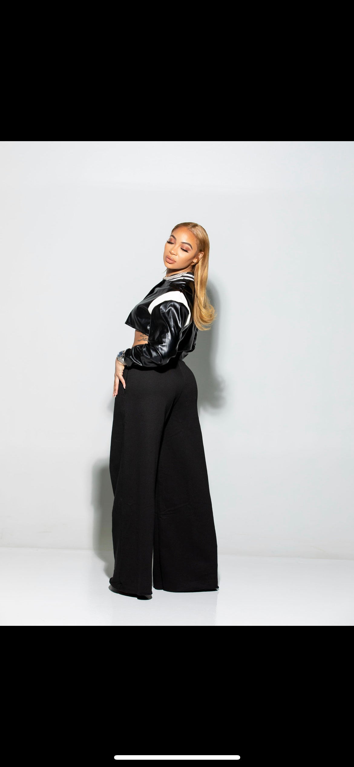 Black Classic leather cropped varsity