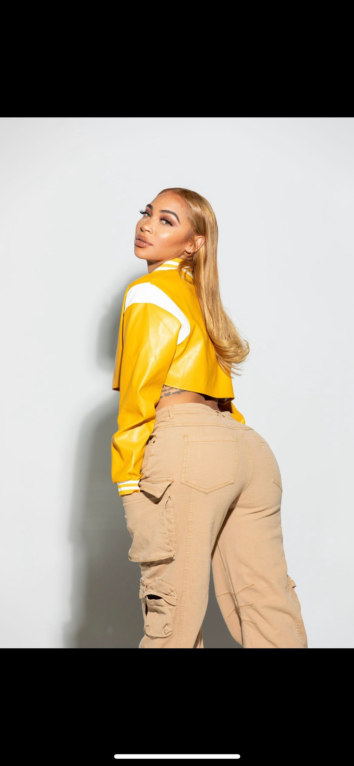 Golden honey cropped varsity