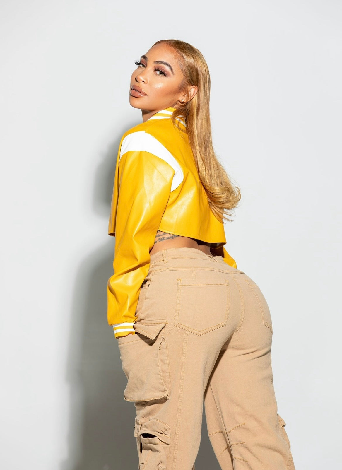 Golden Honey Cropped Varsity Jacket