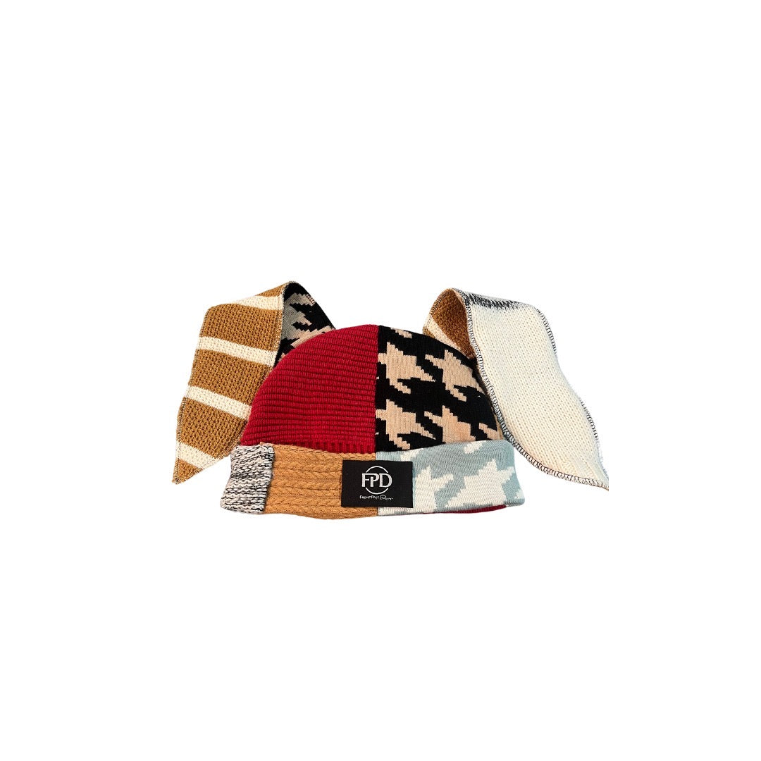 Animal ears patchwork beanie (red, blue,tan)