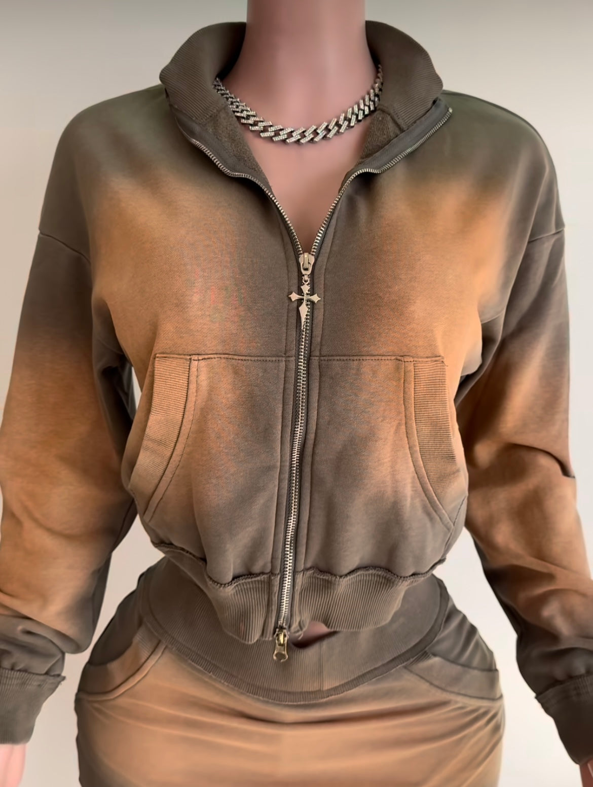 Tan washed thick fleece jacket