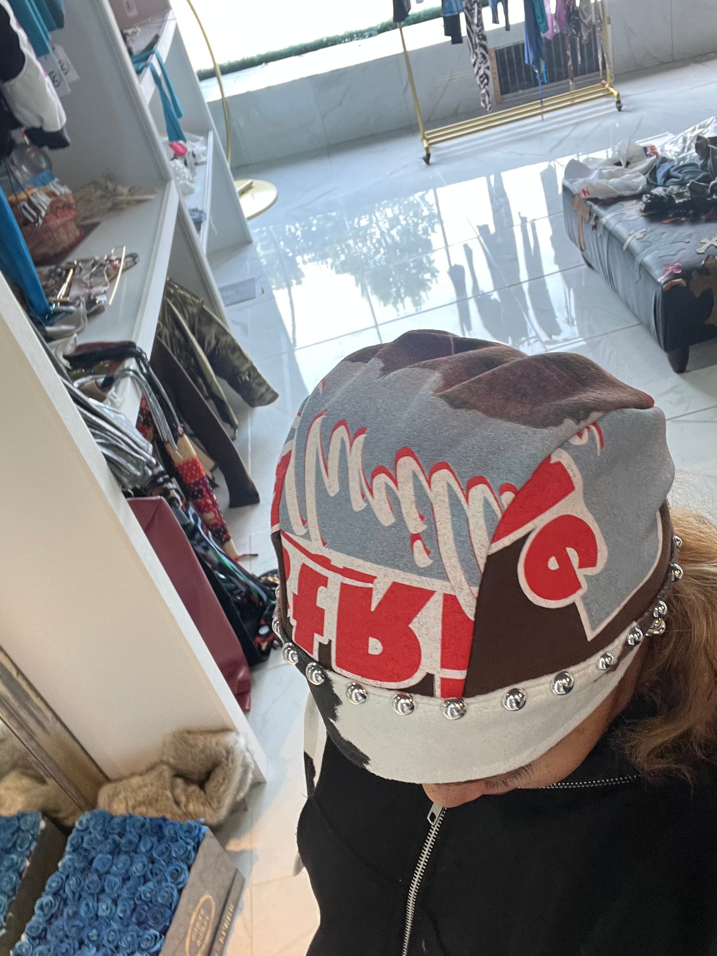 Cow/vintage graphic stoned biker cap