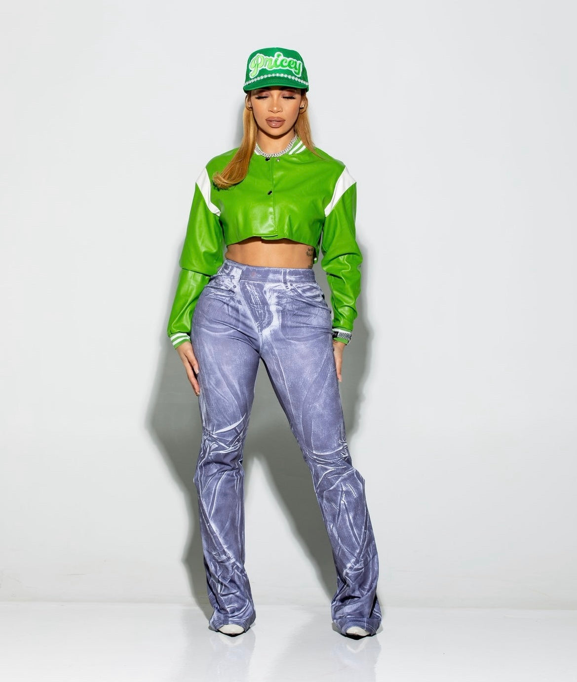 Money Green Cropped Varsity Jacket
