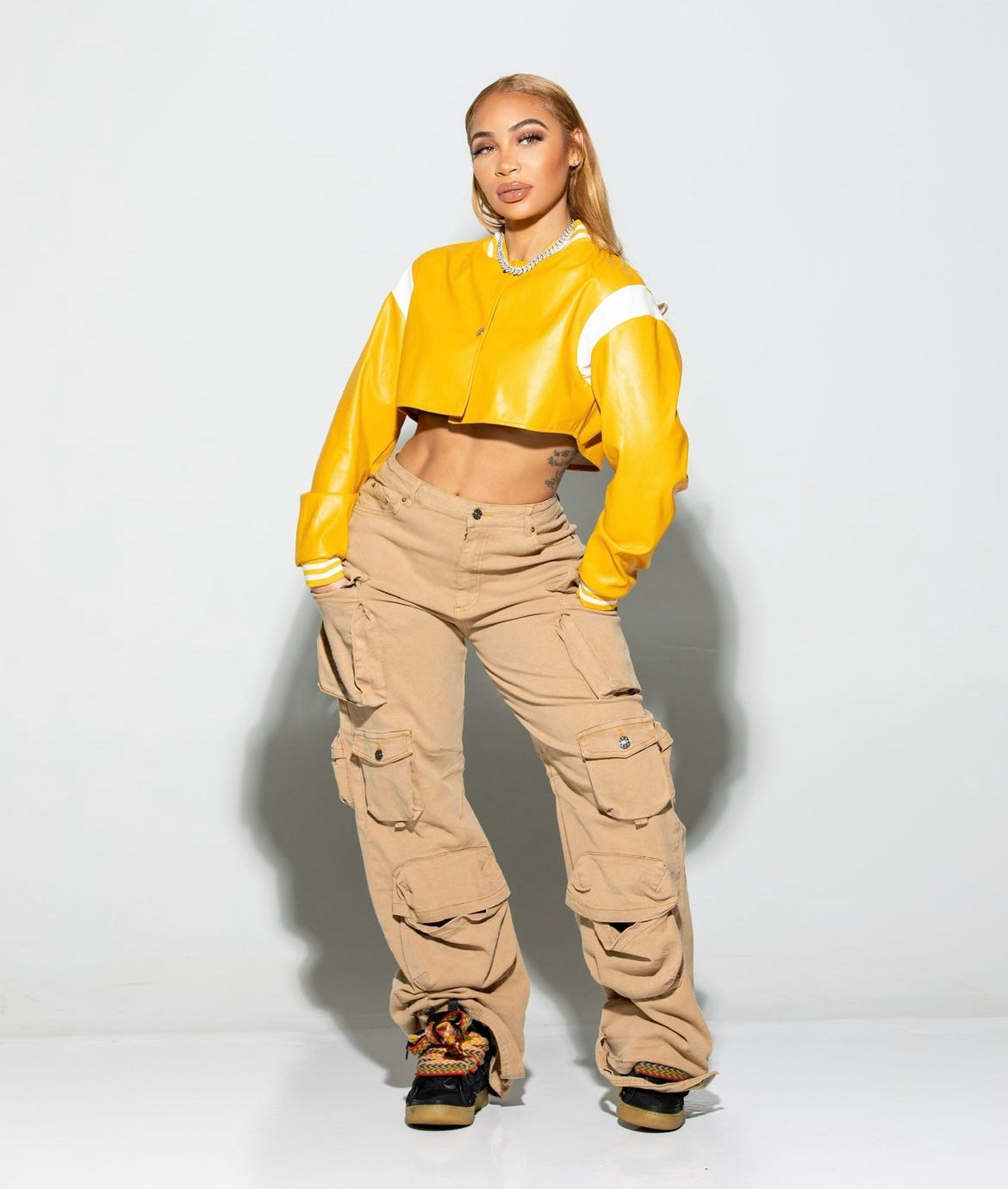 Golden Honey Cropped Varsity Jacket
