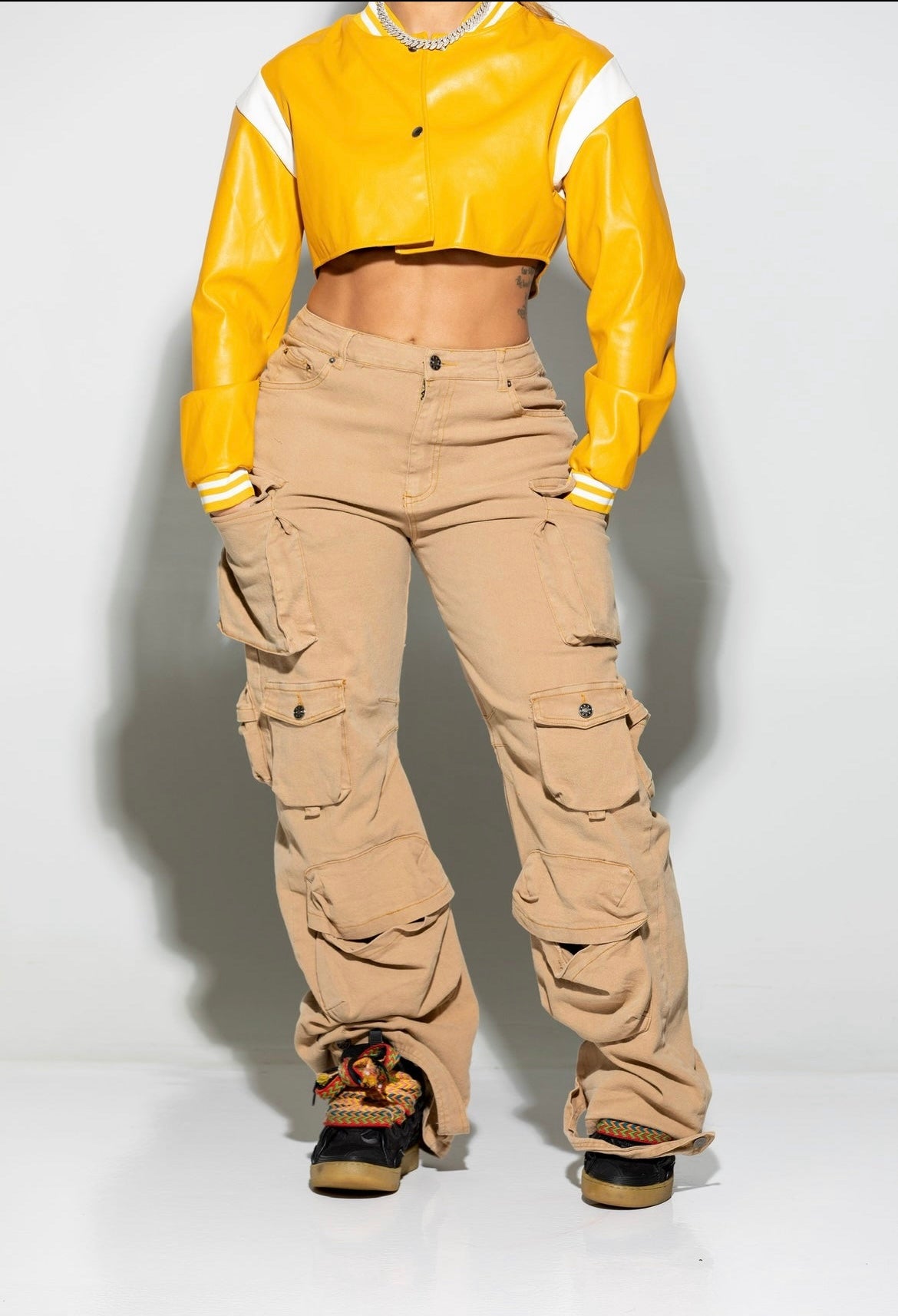 Golden Honey Cropped Varsity Jacket